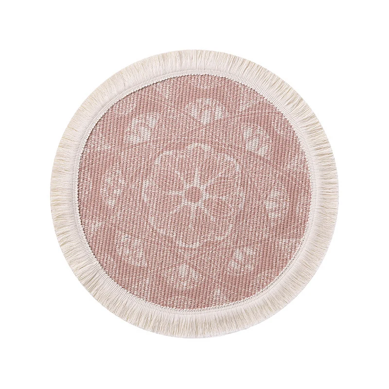 Round woven placemat with fringes and mandala jacquard structure Stornfield