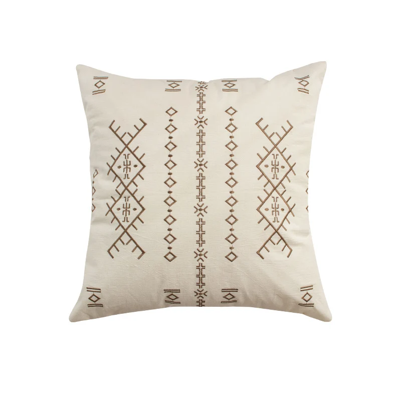 Square decorative cushion with fine relief embroidery in ethnic design and removable cover Stornfield
