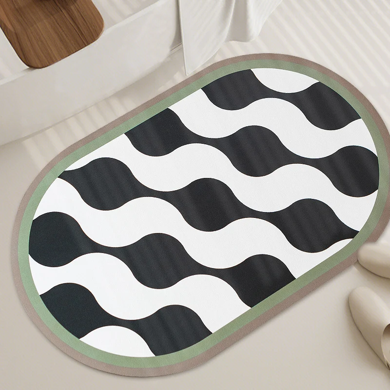 Oval non-slip vinyl mat with fine mosaic print and water-repellent surface Stornfield