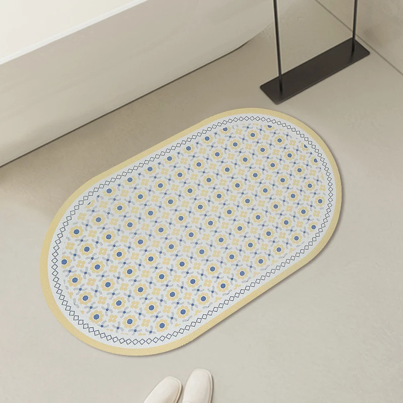 Oval non-slip vinyl mat with fine mosaic print and water-repellent surface Stornfield