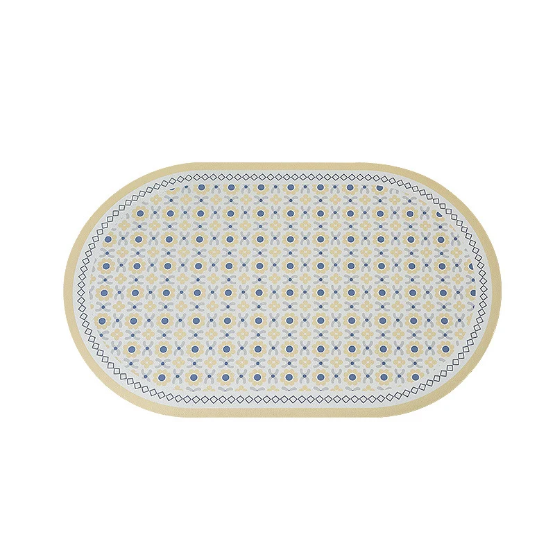 Oval non-slip vinyl mat with fine mosaic print and water-repellent surface Stornfield