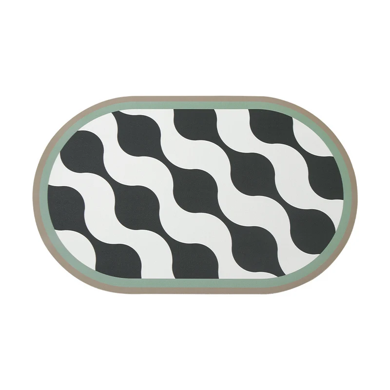 Oval non-slip vinyl mat with fine mosaic print and water-repellent surface Stornfield