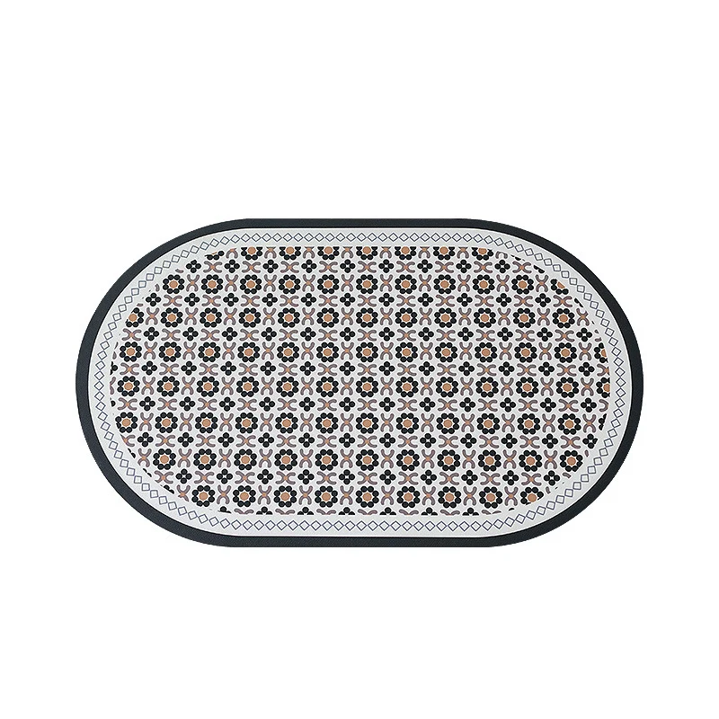 Oval non-slip vinyl mat with fine mosaic print and water-repellent surface Stornfield