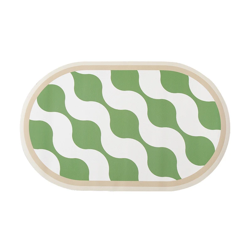 Oval non-slip vinyl mat with fine mosaic print and water-repellent surface Stornfield