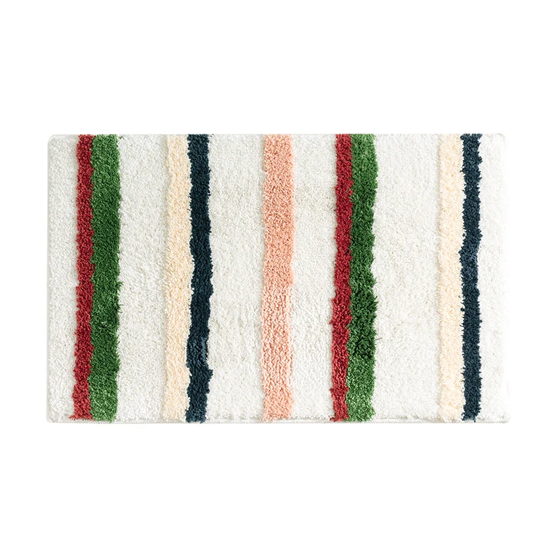 Modern striped bath mat with textured high pile and non-slip latex base Stornfield