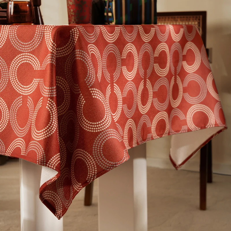 Rectangular tablecloth with retro geometric circle print made of easy-care cotton blend Stornfield