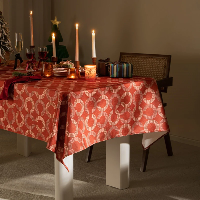 Rectangular tablecloth with retro geometric circle print made of easy-care cotton blend Stornfield