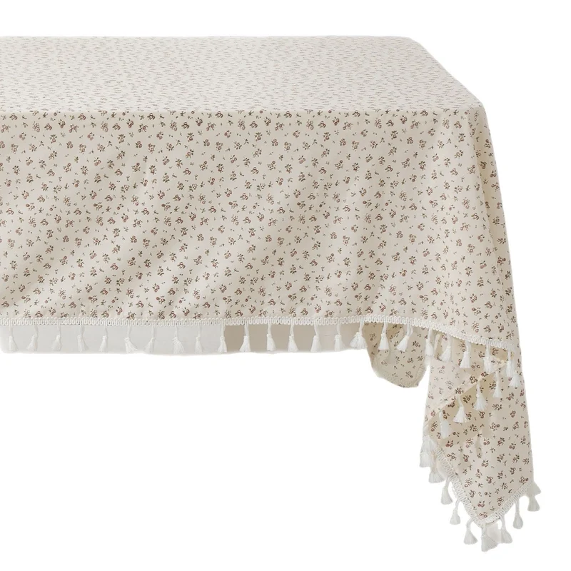 Rectangular tablecloth with floral Millefleurs print and cotton tassels Stornfield