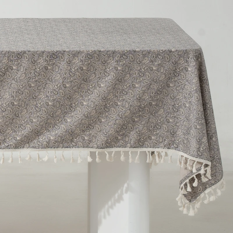 Rectangular tablecloth with floral Millefleurs print and cotton tassels Stornfield