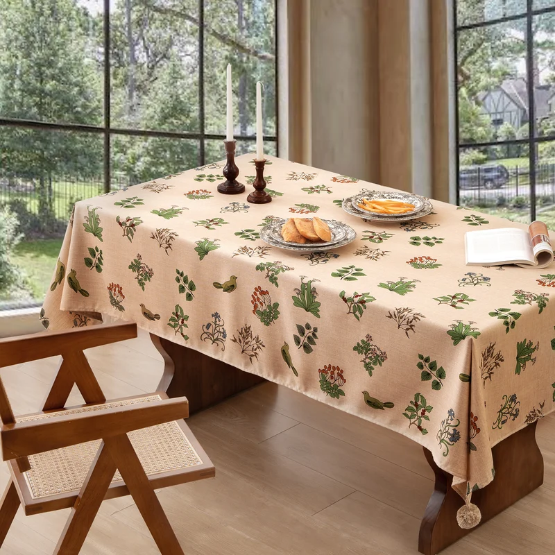 Rectangular tablecloth in linen look with pompom tassels Stornfield