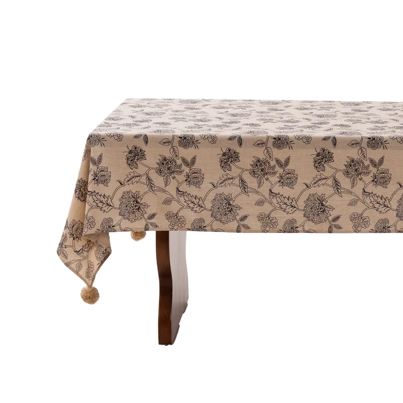 Rectangular tablecloth in linen look with pompom tassels Stornfield