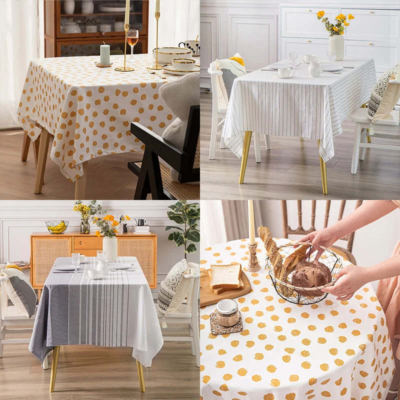Rectangular tablecloth made of cotton-linen blend with embossed polka dot pattern and water-repellent surface Stornfield