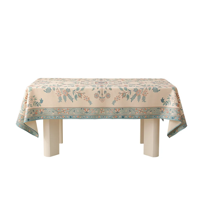 Rectangular easy-care tablecloth in floral jacquard with decorative border Stornfield