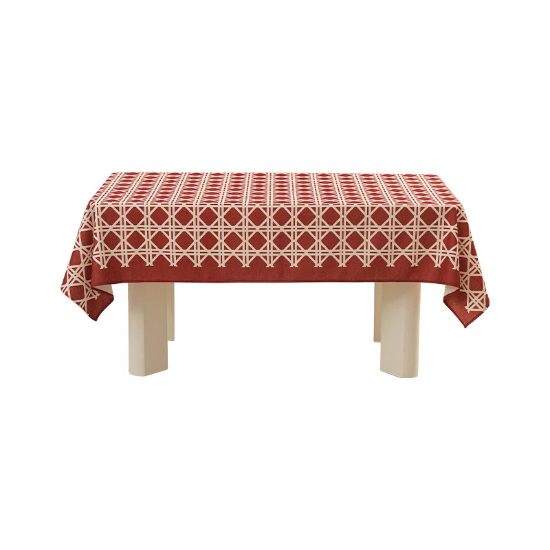 Rectangular festive tablecloth made of cotton blend fabric with geometric grid relief and stain-resistant surface Stornfield