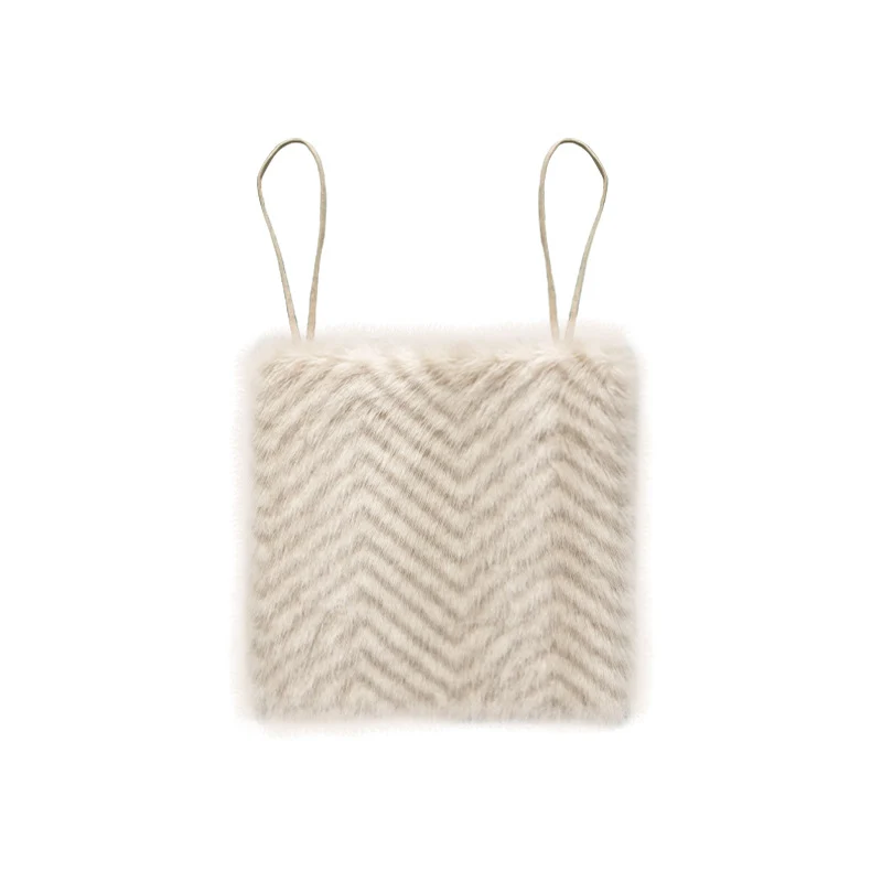 Square chair cushion made of cozy artificial fur with non-slip base and strap attachment Stornfield