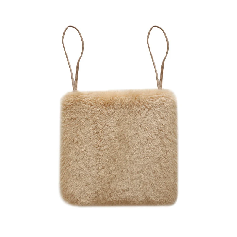 Square fluffy seat cushion with faux fur cover and attachment straps Stornfield