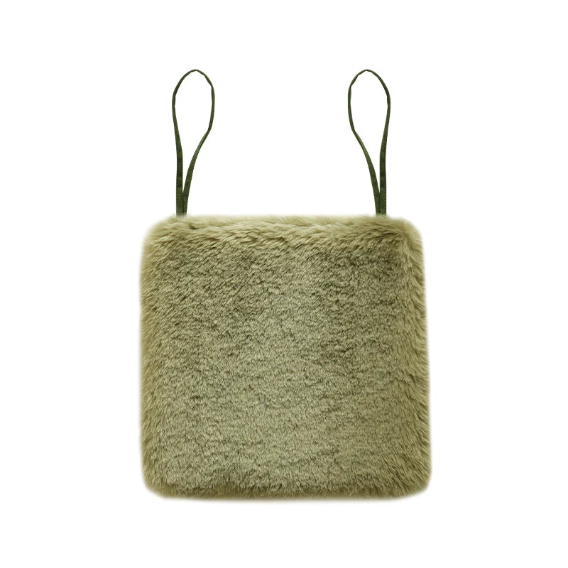 Square fluffy seat cushion with faux fur cover and attachment straps Stornfield