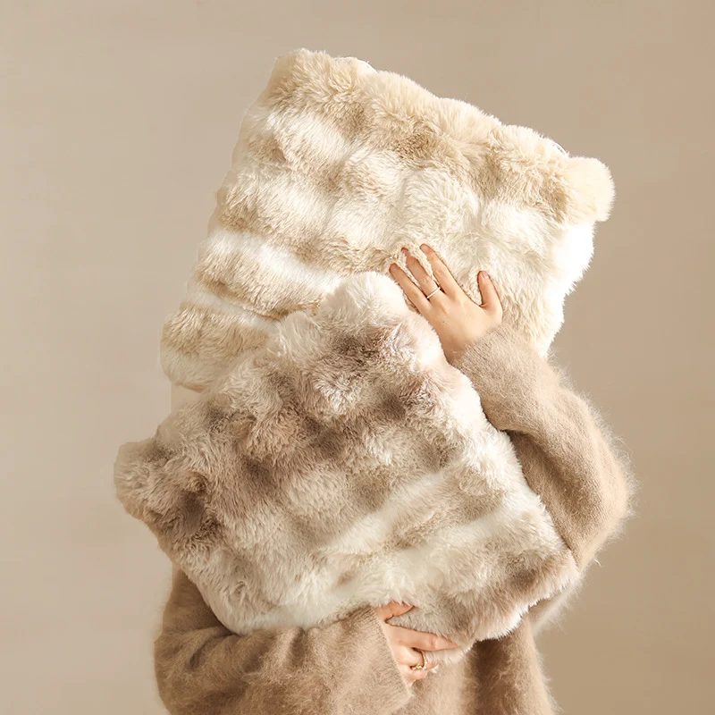 Square luxurious faux fur floor seat cover with dense long pile Stornfield