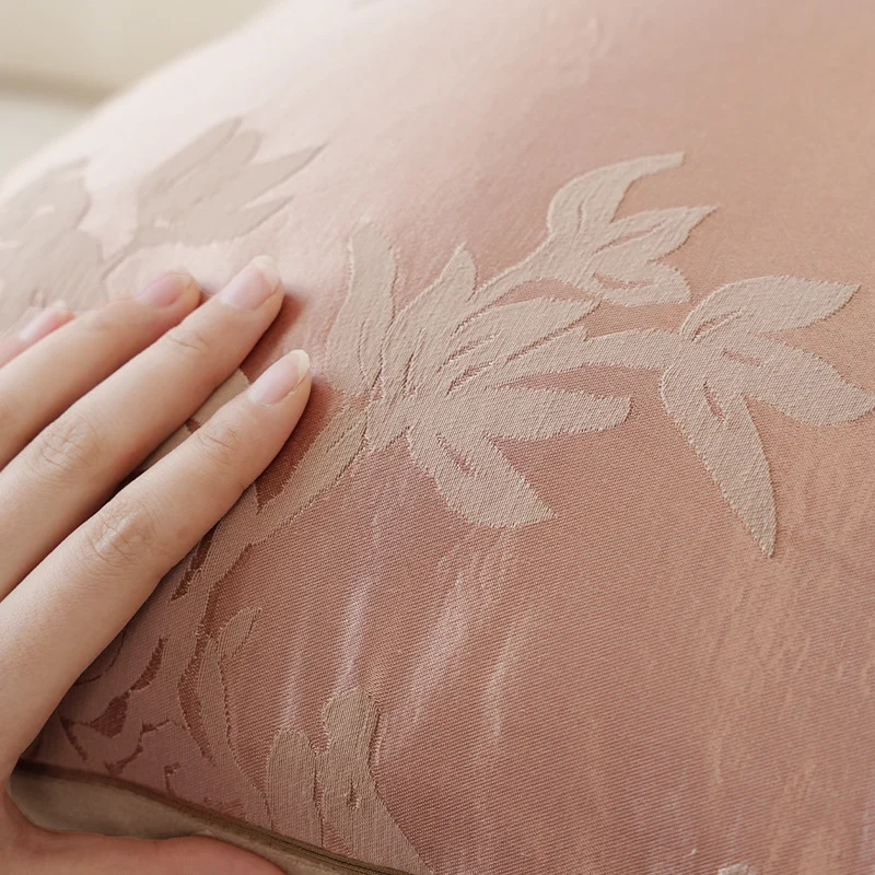 Square jacquard cushion cover made of satin with floral relief texture and tassels Stornfield