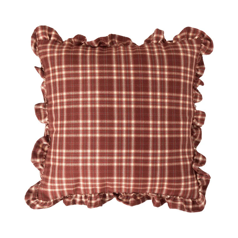 Square decorative cushion cover with ruffles and Vichy check Stornfield