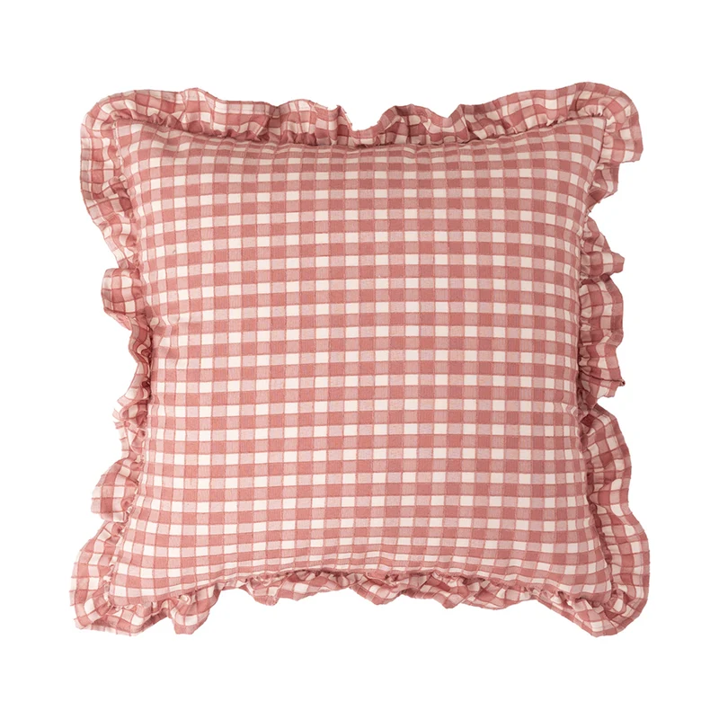 Square decorative cushion cover with ruffles and Vichy check Stornfield