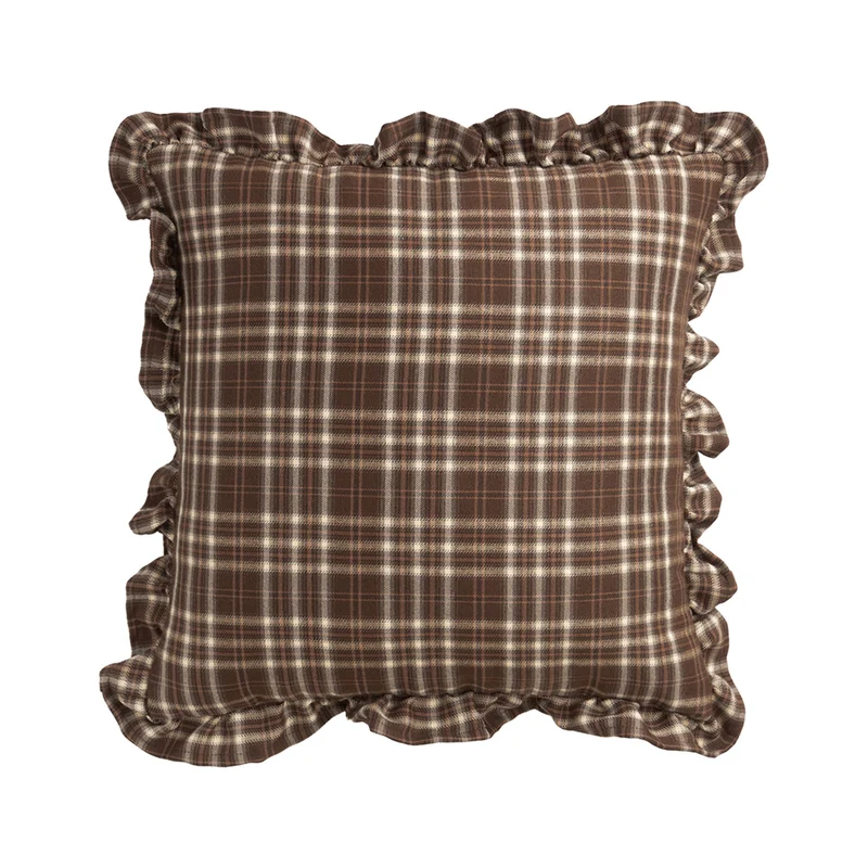 Square decorative cushion cover with ruffles and Vichy check Stornfield