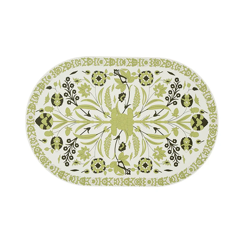 Oval wipeable table set made of vinyl with floral retro pattern and non-slip back Stornfield
