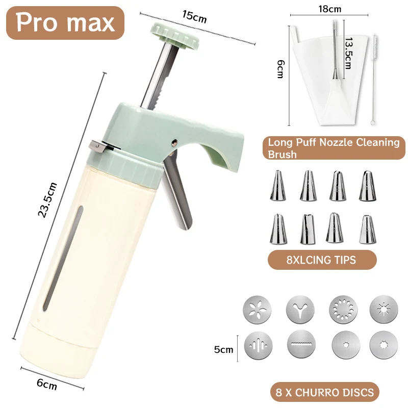 Manual Cookie Press and Churro Maker Set with 22 Decorative Discs and Icing Nozzles