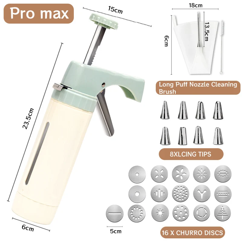 Manual Cookie Press and Churro Maker Set with 22 Decorative Discs and Icing Nozzles