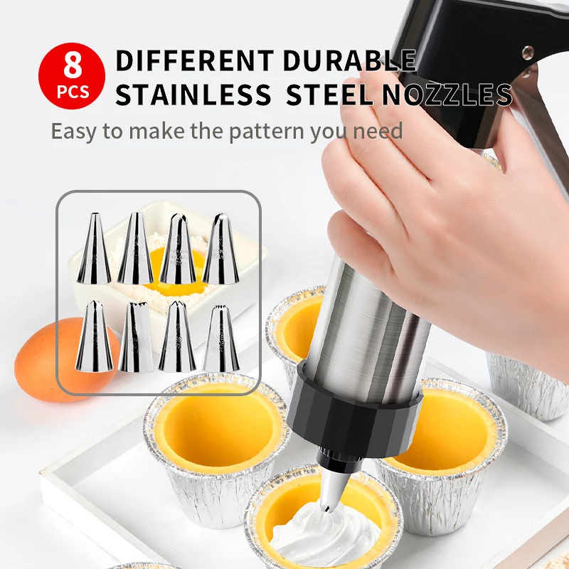 Cookie Press & Decorating Gun with Stainless Steel Cylinder Twelve Pattern Discs and Nine Icing Nozzles