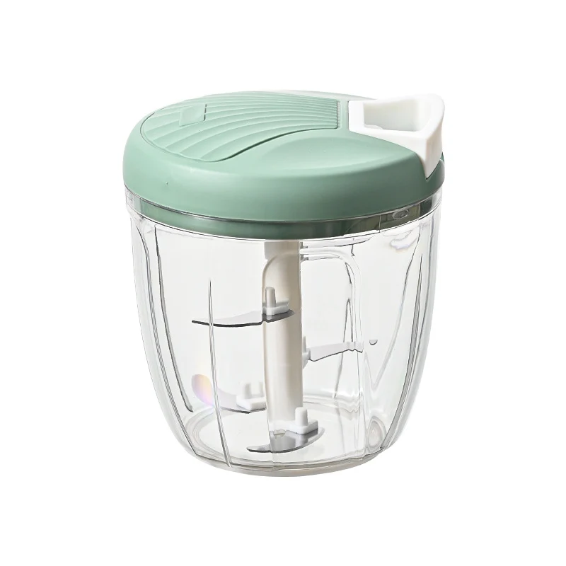 Compact Manual Pull-String Food Chopper with Interchangeable S-Blade and Clear Glass Bowl