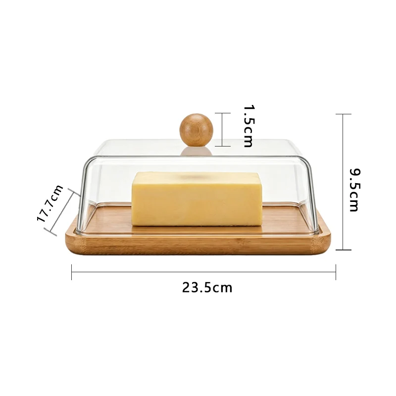 Bamboo Butter Dish with Glass Dome and Stainless Steel Spreaders