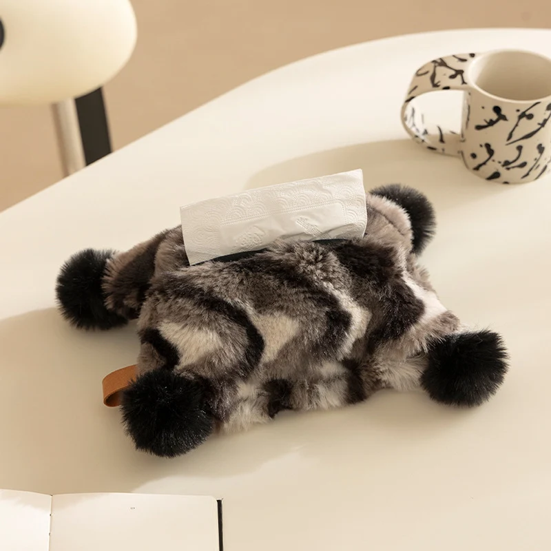 Cozy tissue box cover made of artificial fur with pom-pom application Stornfield