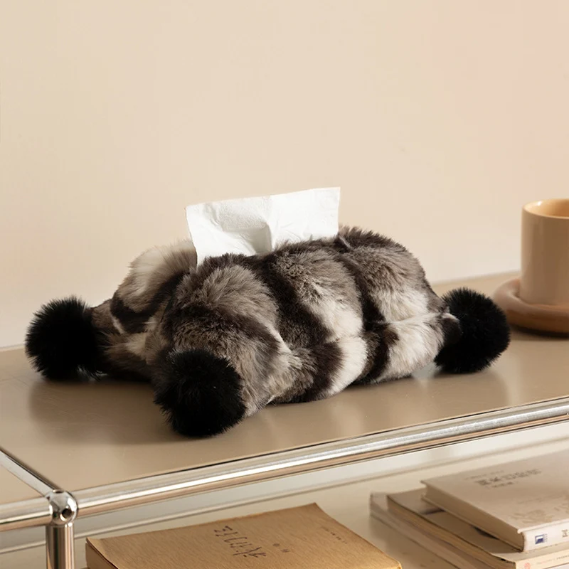 Cozy tissue box cover made of artificial fur with pom-pom application Stornfield