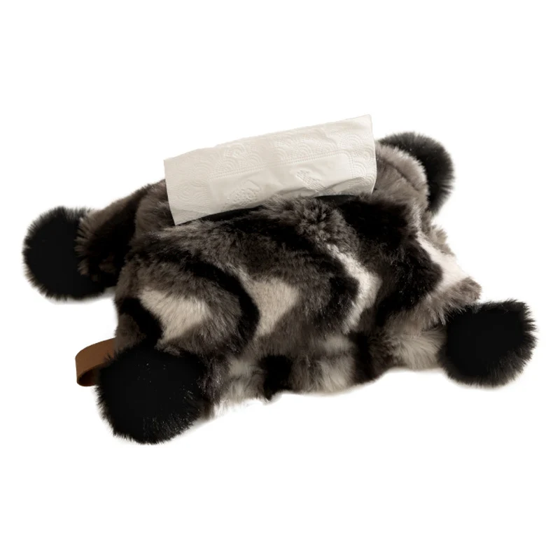 Cozy tissue box cover made of artificial fur with pom-pom application Stornfield