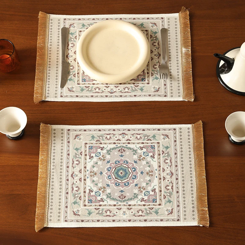 Short-pile decorative bathroom and runner carpet in oriental medallion style with fringes Stornfield