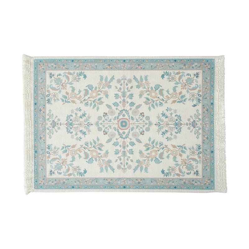 Short-pile decorative bathroom and runner carpet in oriental medallion style with fringes Stornfield