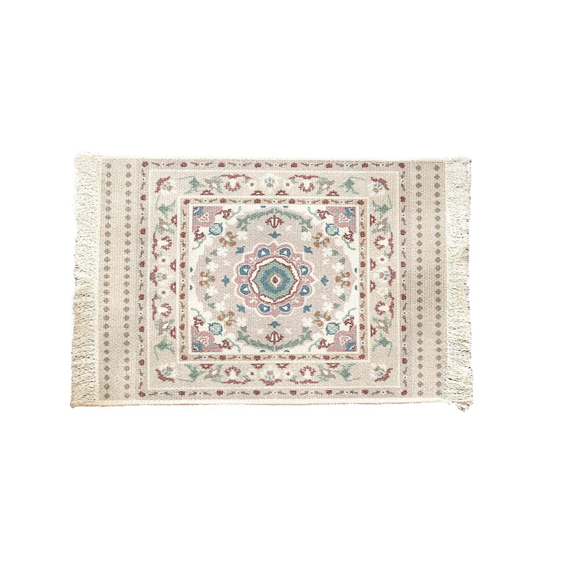 Short-pile decorative bathroom and runner carpet in oriental medallion style with fringes Stornfield