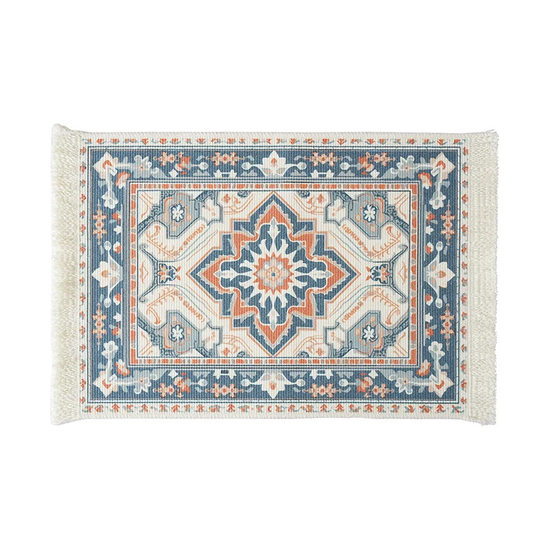 Short-pile decorative bathroom and runner carpet in oriental medallion style with fringes Stornfield