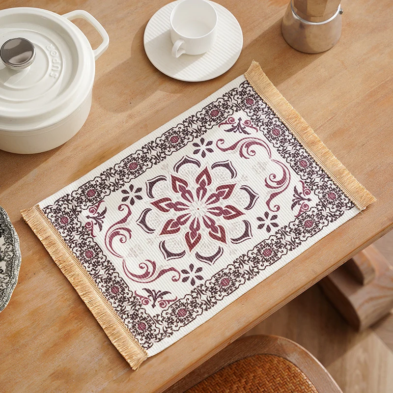 Short-pile decorative bathroom and runner carpet in oriental medallion style with fringes Stornfield