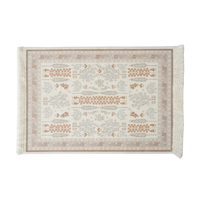 Short-pile decorative bathroom and runner carpet in oriental medallion style with fringes Stornfield