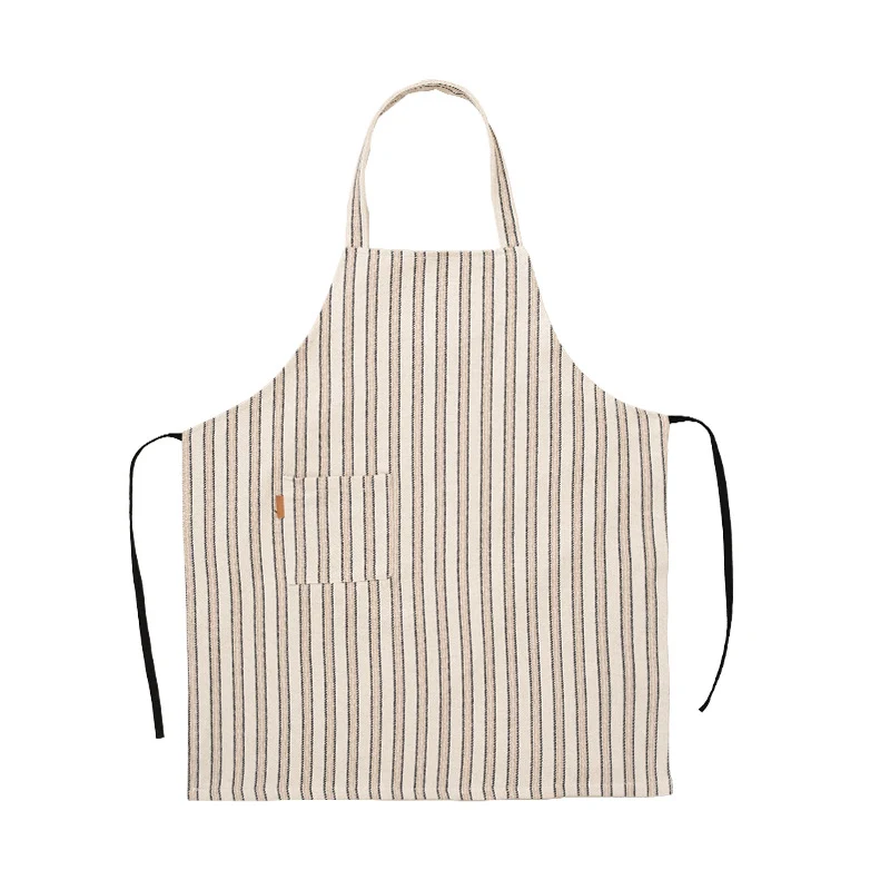Linen-cotton blend kitchen apron with striped pattern and front pocket Stornfield