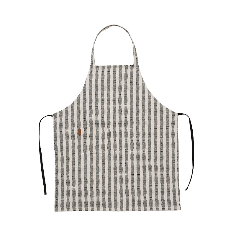 Linen-cotton blend kitchen apron with striped pattern and front pocket Stornfield