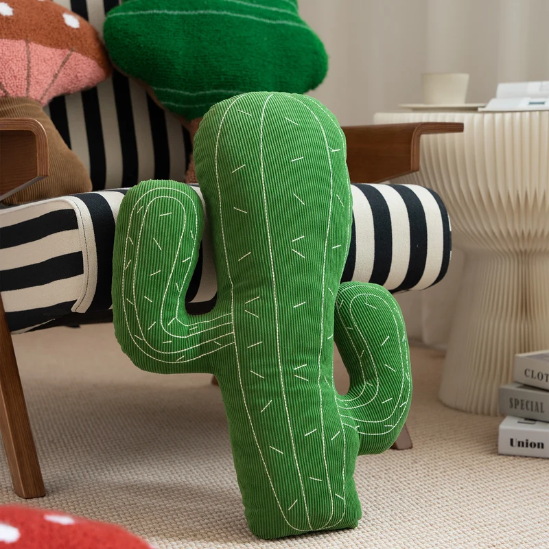 Cactus decorative pillow made of cord fabric with hand-stitched spikes and soft filling Stornfield