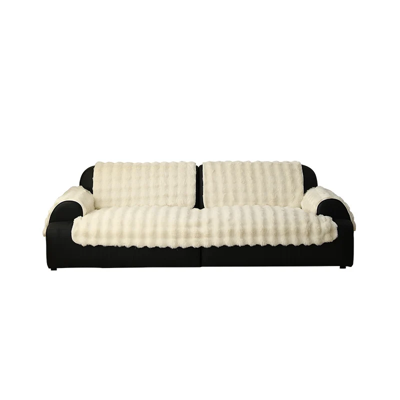 High-pile sofa cover set made of faux fur with seat, back and armrest covers Stornfield