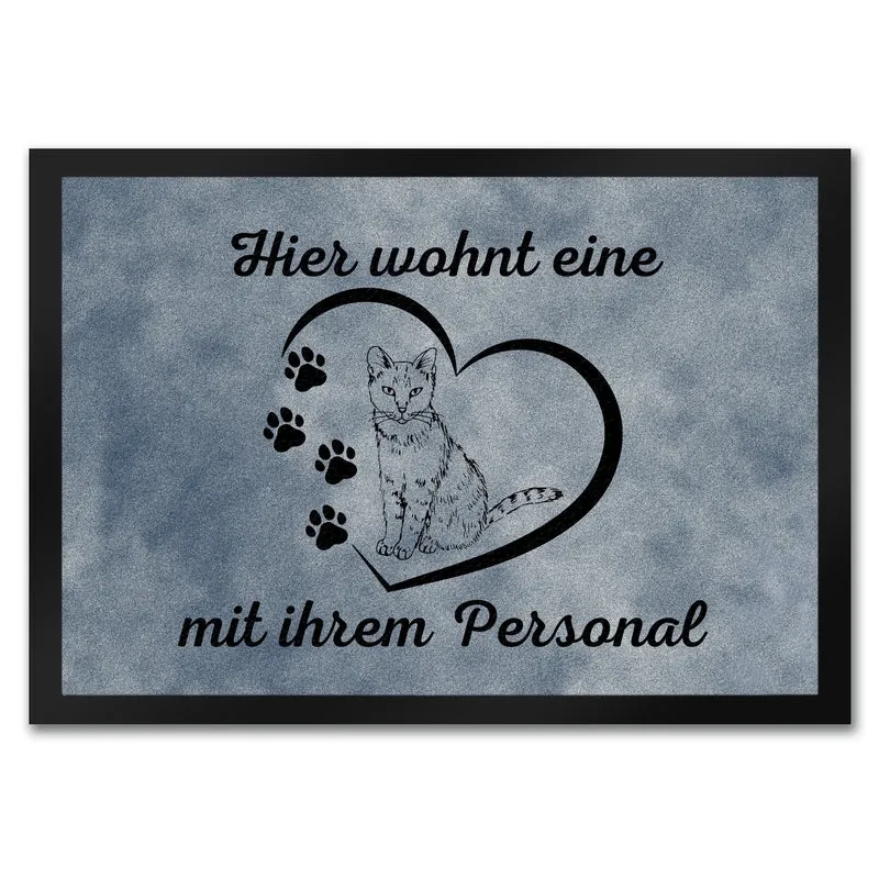 Fußmatte in 35x50 cm - Hier wohnt eine Katze mit ihrem Personal