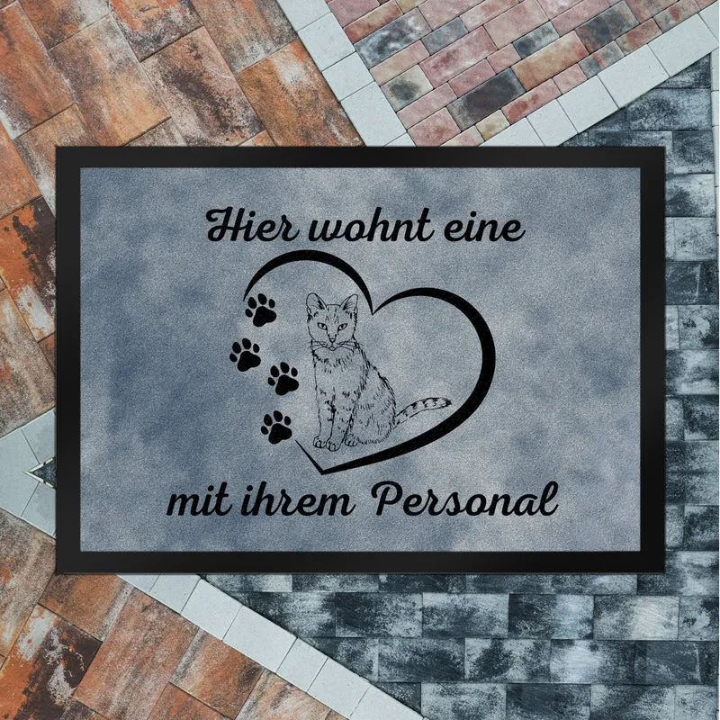 Fußmatte in 35x50 cm - Hier wohnt eine Katze mit ihrem Personal