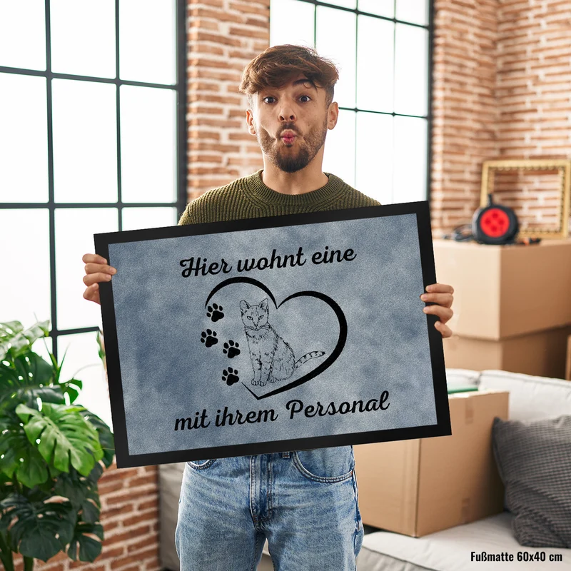 Fußmatte in 35x50 cm - Hier wohnt eine Katze mit ihrem Personal