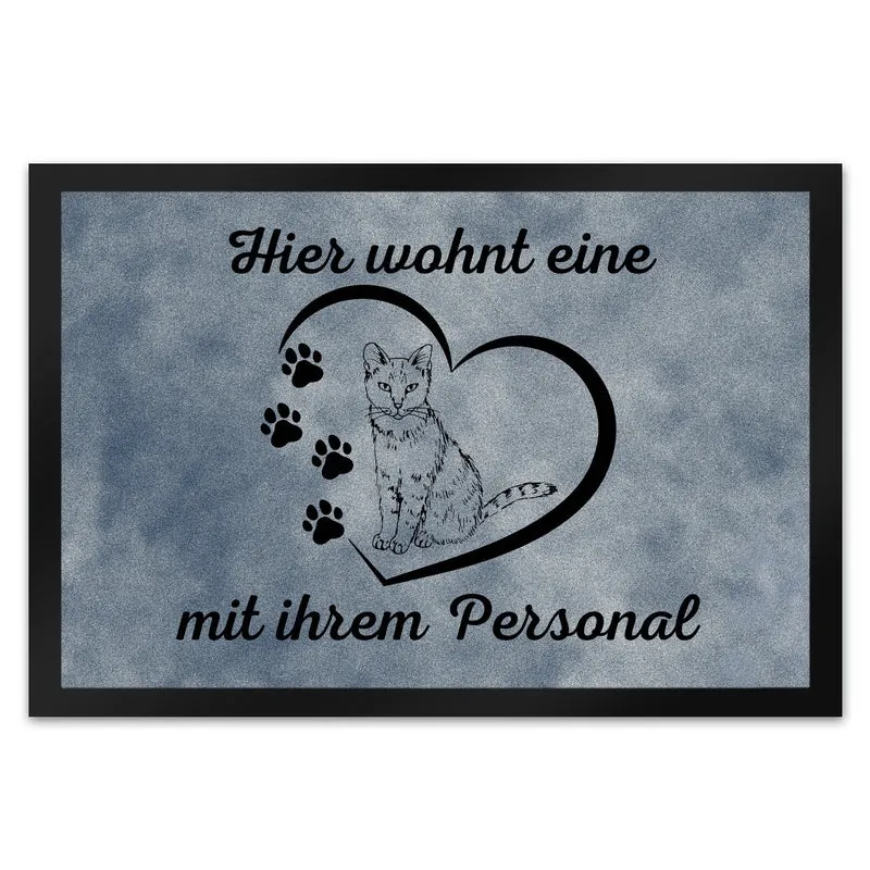 Fußmatte in 35x50 cm - Hier wohnt eine Katze mit ihrem Personal