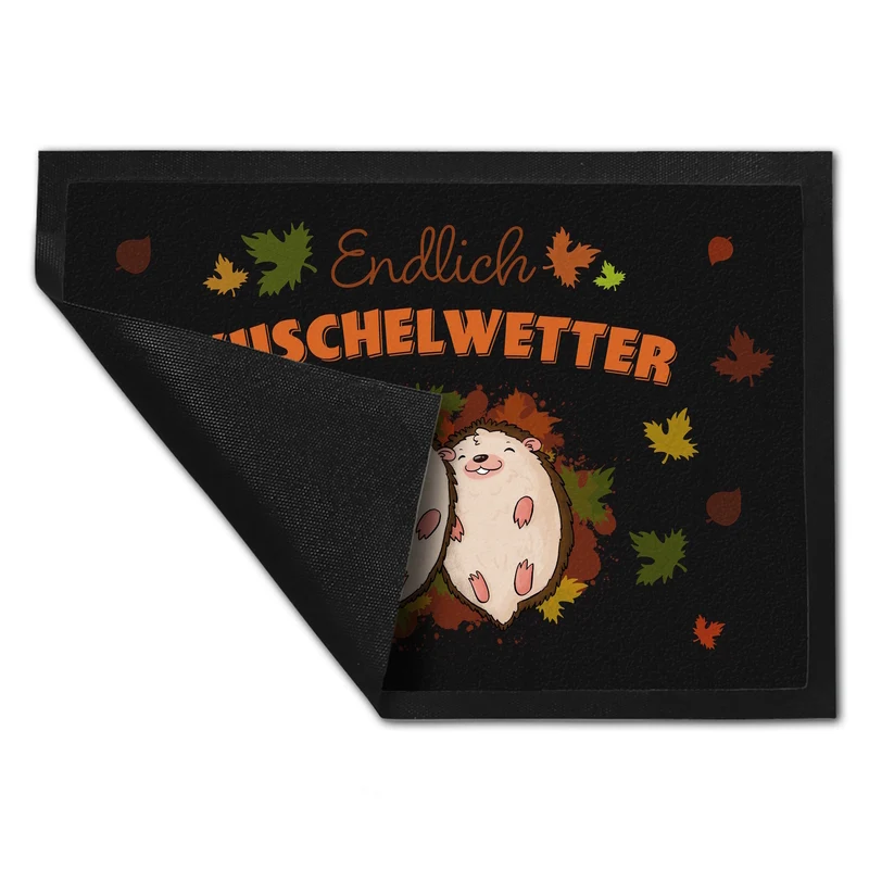 Endlich Kuschelwetter herbstliche Fußmatte in 35x50 cm mit Igelpaar
